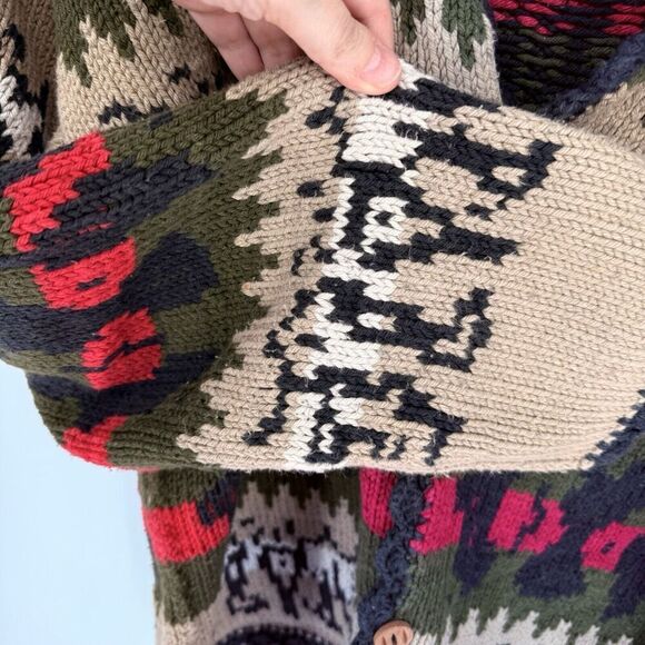 Vintage Rey Wear Cardigan Sweater Hand Made In Bolivia Aztec Size S/M - Picture 4 of 4